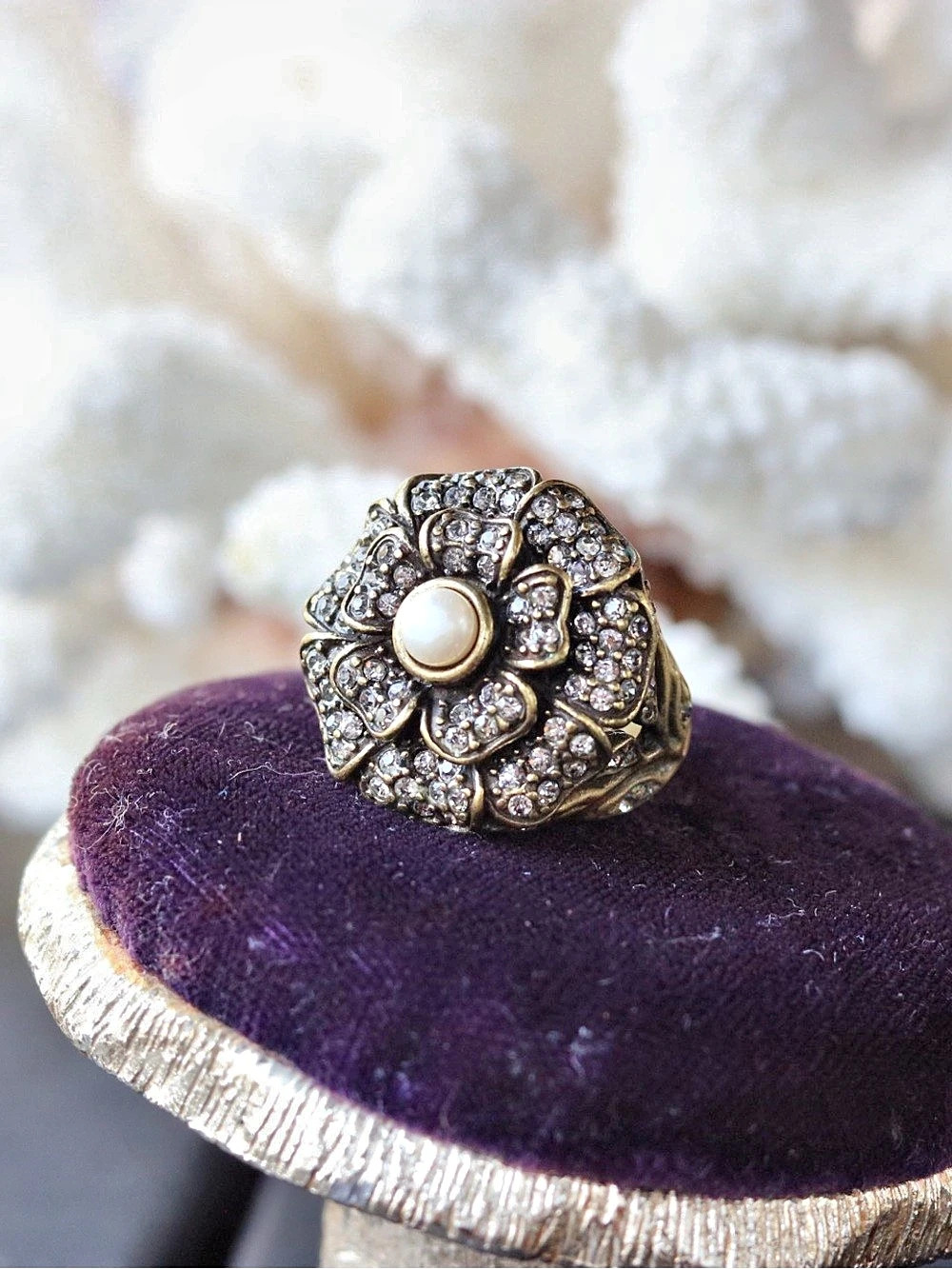 Heidi Daus Pearl & Crystal Statement Ring in Gold